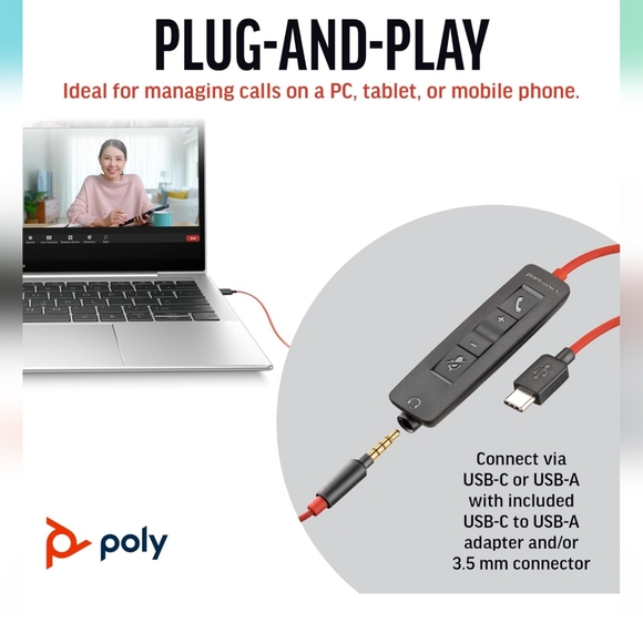 Poly Blackwire 3225 Wired Headset (Plantronics) Brand New in Box - Picture 6 of 11